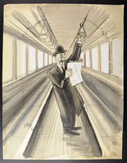 Mario Bazzi - "Solo in Tram" Illustrazione Originale (Master Of Drawing) | Catawiki