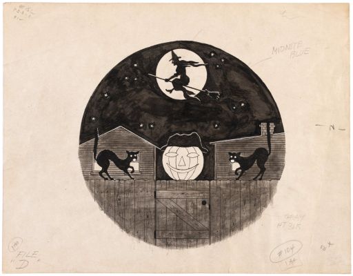 1930s HALLOWEEN PINBACK BUTTON ORIGINAL ART FROM THE PARISIAN NOVELTY CO. ARCHIVES. | Hake’s