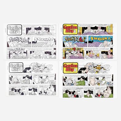Jim Scancarelli, Group of 4 Gasoline Alley Sunday Strips and Color Guides Original Art | Landry Pop Auctions
