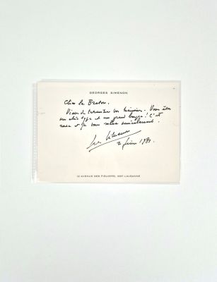 Simenon Georges Encart... | SIMENON Georges Encart comportant une carte avec texte... | Vermot et Associés
