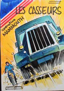 Denayer | DENAYER - LES CASSEURS, OPERATION MAMMUTH, CROQUIS COUV - DESSIN ORIGINAL COULEUR SIGNE - L 12,5 H 16 | The Skull