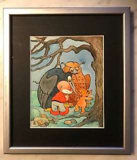 Paulus de Boskabouter - Paulus, Oehoeboeroe en Salomo in gesprek met een aardmannetje. - O.I. encre et aquarelle - (1962/1963) | Catawiki