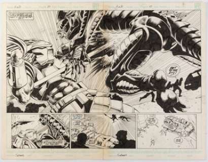 Javier Saltares and Jimmy Palmiotti Alien vs. Predator: Duel #1 Double Page Spread 22-23 Original Art(Dark Horse, ... | Heritage
