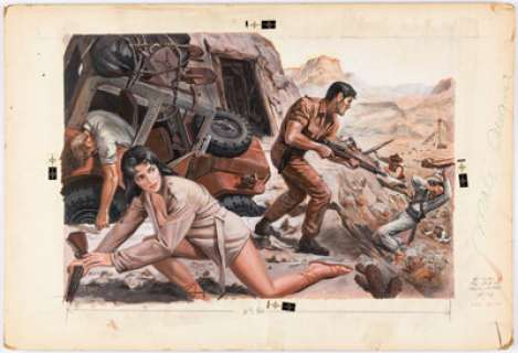 Samson Pollen | Male Magazine August-1968 Double Page Painting Original Art (Magazine Management, 1968).... | Heritage