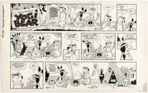 Hazelton, Gene - Gene Hazelton Yogi Bear Sunday #175 Comic Strip Original Art dated 4-7-74 (McNaught Syndicate, 1974). ...