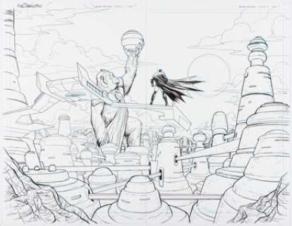 Nick Derington Batman Giant #6 Double Splash Pages 4-5 Original Art (DC, 2018).