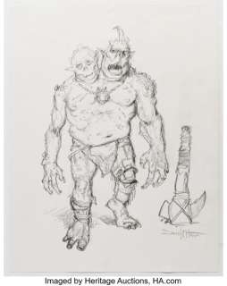 Daniel Horne Dungeons & Dragons Two-Headed Troll Sketch Illustration Original Art (TSR, 1980s).