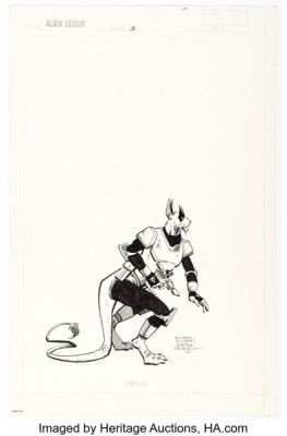 Frank Cirocco Terry Austin Alien Legion #5 Legionnaire Zeerod Pin-Up Original Art (Marvel/Epic, 1984).