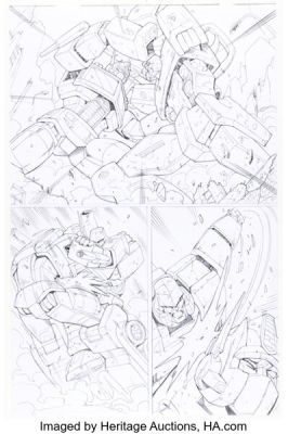 Guido Guidi The Transformers: All Hail Megatron #12 Optimus Prime vs. Megatron Story Page 6 Original Art (IDW, 2009).