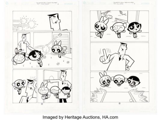 Christopher Cook and Mike DeCarlo The Powerpuff Girls #27 Story Pages 4-5 Original Art (DC, 2003). (Total: 2 Original Art)