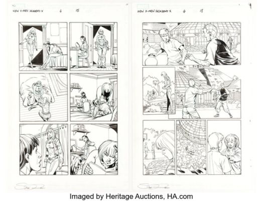 Staz Johnson and Scott Koblish New X-Men: Academy X #4 Story Pages 15 and 18 Original Art (Marvel, 2004). (Total: 2 Original Art)