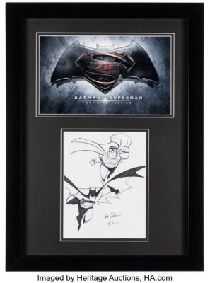 Bruce Timm - Superman and Batman Illustration Original Art and Dawn of Justice Logo Signed by Ben Affleck (c. 2016). | Heritage