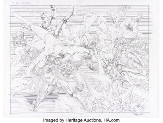 Fernando Pasarin The Flash #789 Double Splash Pages 12-13 Pencils Original Art (DC, 2023). (Total: 2 Original Art)