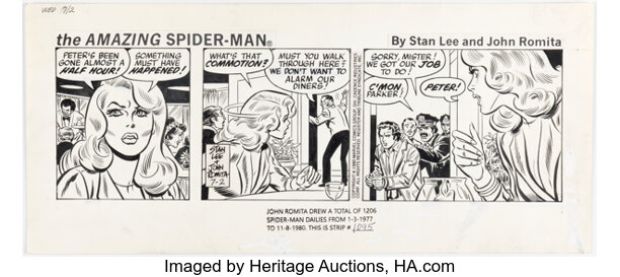 John Romita Sr. The Amazing Spider-Man Daily Comic Strip Original Art dated 7-2-80 (Register & Tribune Syndicate Inc., 1980). | Heritage