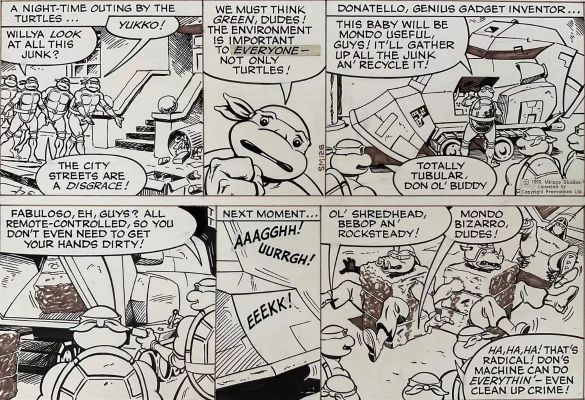 Lot 235 - Teenage Mutant Ninja Turtles original comic strip art, 1990, Mirage Studios, 25cm x 37cm, unframed | misc / divers