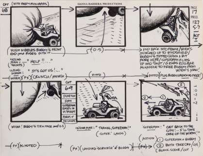 Alex Toth (2) storyboard production drawings of ’Superman’ and ’Wonder Woman’ for Super Friends. | Profiles in History