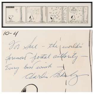 Charles Schulz Signed Original Hand-Drawn Peanuts Daily Comic Strip (c. 1962), Featuring Snoopy: "See what you started?" | RR Auction