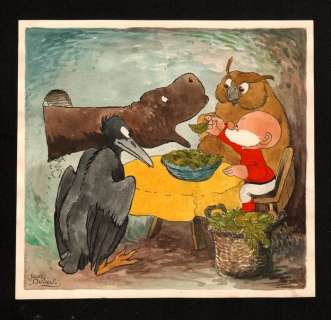 Paulus de Boskabouter - Paulus , Oehoeboeroe en Salomo voeren Bronto - Loose page - O.I. ink and watercolor - (1962/1963) | Catawiki