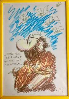 Bobo - Staino - illustrazione originale cm 32x47 - in cornice - Loose page - (1983) | Catawiki