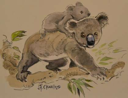 Pairi Daiza - Aquarelle originale - Une maman Koala et son petit pour Pairi Daiza - Loose page | Catawiki
