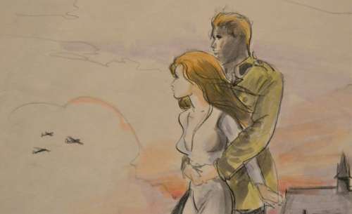 War and Dreams - Crayonné et feutres original - Opale et Erwin devant l’église - Loose page | Catawiki