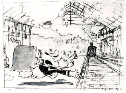 Donald Duck inspired by Monet, The Gare Saint-Lazare - Original Sketch - Tony Fernandez - Original Art | Catawiki