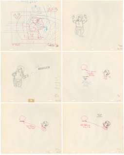 Tintin - 6x croquis préparatoire film dÂ´animation - On a marché sur la lune - Dupond(t) Tournesol et Wolff (1962) | Catawiki