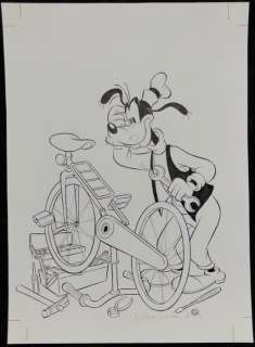 Donald Duck - Wilma van den Bosch - originele cover - Donald Duck weekblad 2003 nr 25 - Goofy met fiets - original drawing in ink (2003) | Catawiki