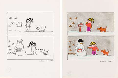 Bohdan Butenko (1931 - 2019) | Bohdan Butenko | Karmnik, zestaw rysunek + wersja kolorowa | Desa Unicum