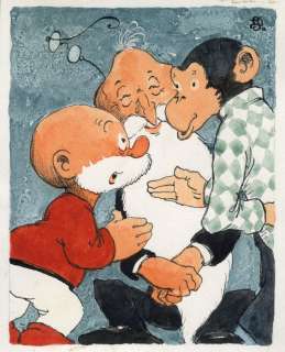 Paulus de Boskabouter - Originele aquarel - "Paulus, Pam, het aapje en Prof Punt" - (1963) | Catawiki