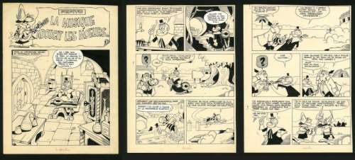 Georges Lellbach/Bottaro, Luciano - 3x Planche originale - Pepito - La musique adoucit les moeurs - (1965) | Catawiki