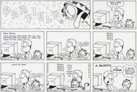 Davis, Jim | Jim Davis Garfield Sunday Comic Strip Original Art dated 12-12-99 (PAWS/Universal Press Syndicate, 1999).... | Heritage