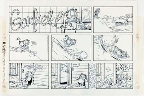 Jim Davis Garfield Sunday Comic Strip Original Art dated 2-10-91 (United Feature Syndicate, 1991). | Heritage