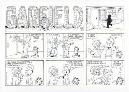 Jim Davis Garfield Sunday Comic Strip Original Art dated 2-29-04 (PAWS, 2004). | Heritage