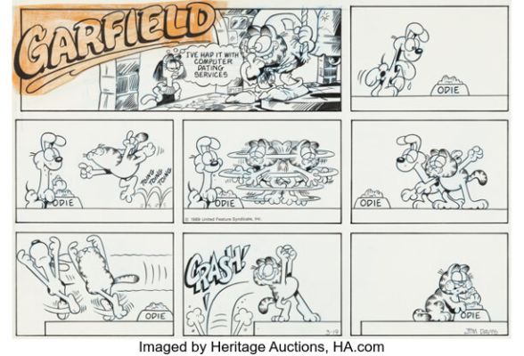 Jim Davis Garfield Sunday Comic Strip Original Art dated 3-19-89 (United Feature Syndicate, 1989). | Heritage