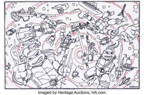 Kevin Eastman Teenage Mutant Ninja Turtles: The Cowabunga Collection Poster Illustration Preliminary Original Art (Konami, 2022). | Heritage