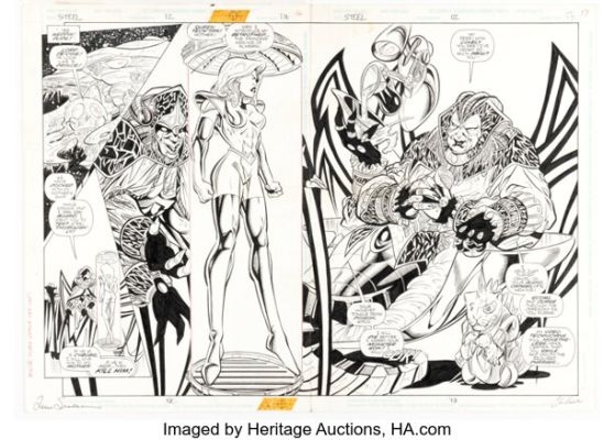 Chris Batista and Rich Faber Steel #12 Double-Page Spread 12-13 Original Art Group of 2 (DC, 1995).