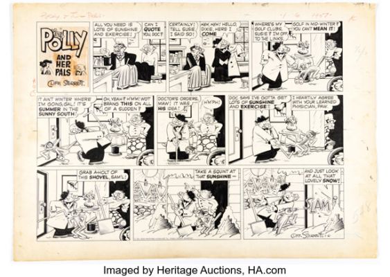 Cliff Sterrett Polly and Her Pals Sunday Comic Strip Original Art dated 1-6-57 (King Features Syndicate, 1957). | Heritage