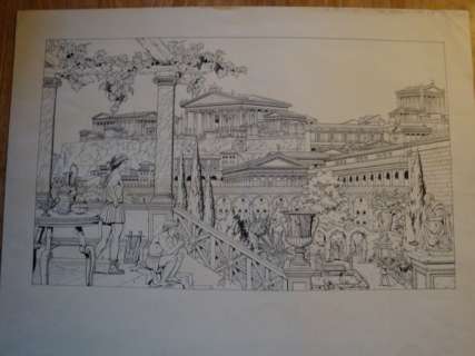 Chaillet, Gilles - Double planche (p.44 et 45) du Voyage d’orion Rome 1 -  Le capitole vu d’un jardin au pied du paladin - (1993) | Catawiki