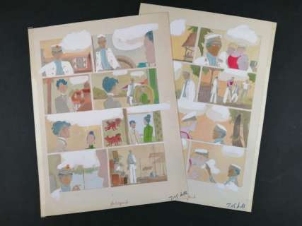 Hugo Pratt | Corto Maltese: Il Segreto di Tristan Bantam - Calchi pallidi acquerellati studio Hugo Pratt - Page volante | Catawiki