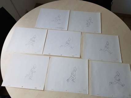 Hergé / Studios Larry Harmon | Tintin - Ensemble de 8 dessins dÂ´animation - Tintin courant - Page volante | Catawiki