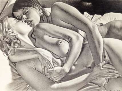 McColm | McColm - Original Sexy Pencil Drawn Pinup Lesbians portrait, Signed 42x30 cm. (A3) - Page volante | Catawiki