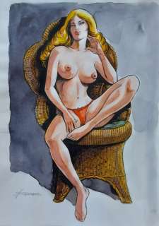 Balzano Birago | Zora la Vampira - Balzano Birago - illustrazione originale acquarello - Page volante - (1990) | Catawiki