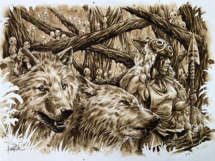 Juapi Coffee Artist - Original Coffee Painting - MONONOKE PRINCESS COVER (2021)