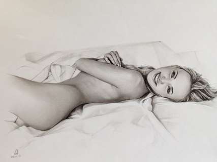 Yaroslav Novostavskiy | Y. Novostavskiy - Original Sexy PinUp Erotic Art Dry Brush Oil Illustration 42x29,7 cm. (A3) Signed | Catawiki