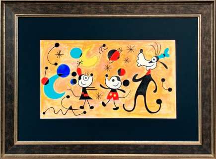 Tony Fernandez, Disney Artist | Mickey, Minnie & Goofy inspired by Joan MirÃ³ "Constellations in Love with a Woman" - Original Painting - Tony Fernandez Signed - Framed | Catawiki