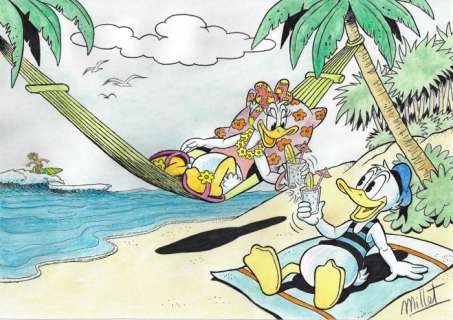 Millet | Donald & Daisy Duck - Millet - Original Drawing | Catawiki