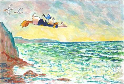 Tony Fernandez, Disney Artist | Donald Duck inspired by Claude Monet - Original Painting - Tony Fernandez Signed - 50 x 35 cm - Acrylic Art | Catawiki