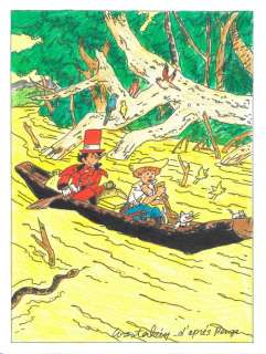 Wasterlain, Marc - Jeannette Pointu + Docteur Poche | Wasterlain, Marc - Jeannette Pointu + Docteur Poche - Dessin original en couleur - Hommage Ã  Hergé - "L’oreille cassée" - (2018) | Catawiki