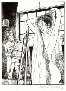 Martin Jamar - Lot 407 - Double Masque, dessin original à l’encre de chine réalisé pour un ex-libris.